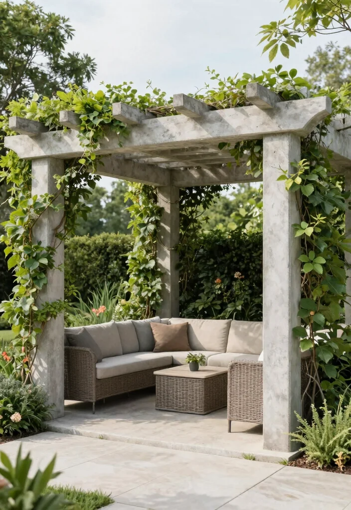 14 Concrete Pergola Ideas With Modern Edge 63 14 Concrete Pergola Ideas With Modern Edge - 13. Dual Purpose Pergola 1