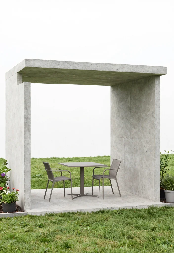 14 Concrete Pergola Ideas With Modern Edge 12 14 Concrete Pergola Ideas With Modern Edge - 2. Minimalist Concrete Structure 1