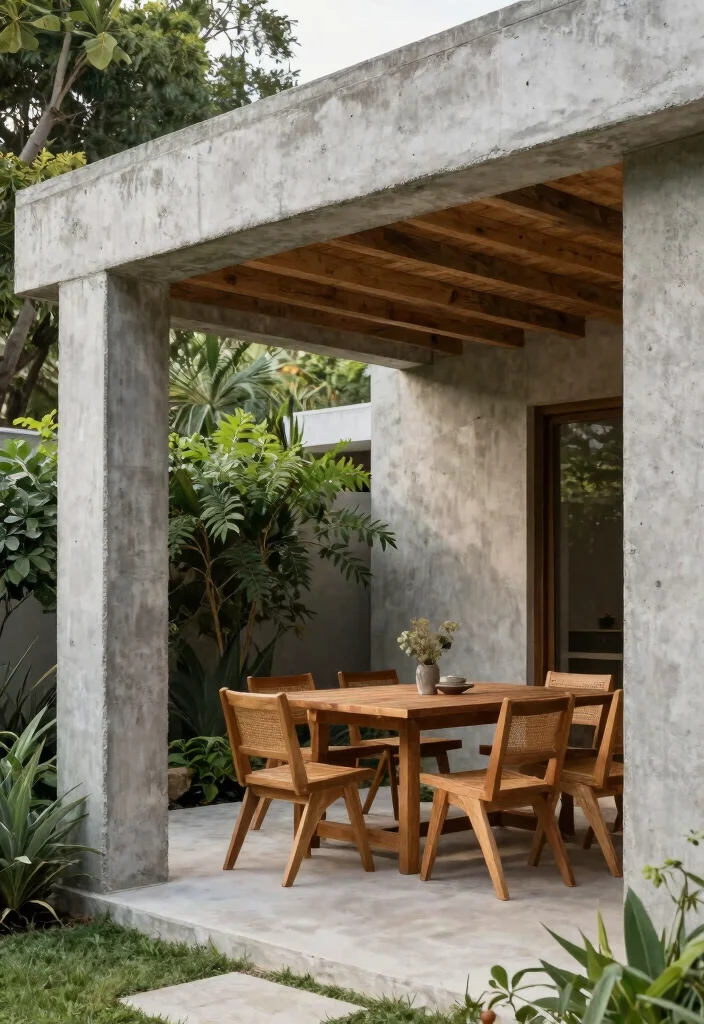 14 Concrete Pergola Ideas With Modern Edge 35 14 Concrete Pergola Ideas With Modern Edge - 5. Concrete and Wood Combination 1