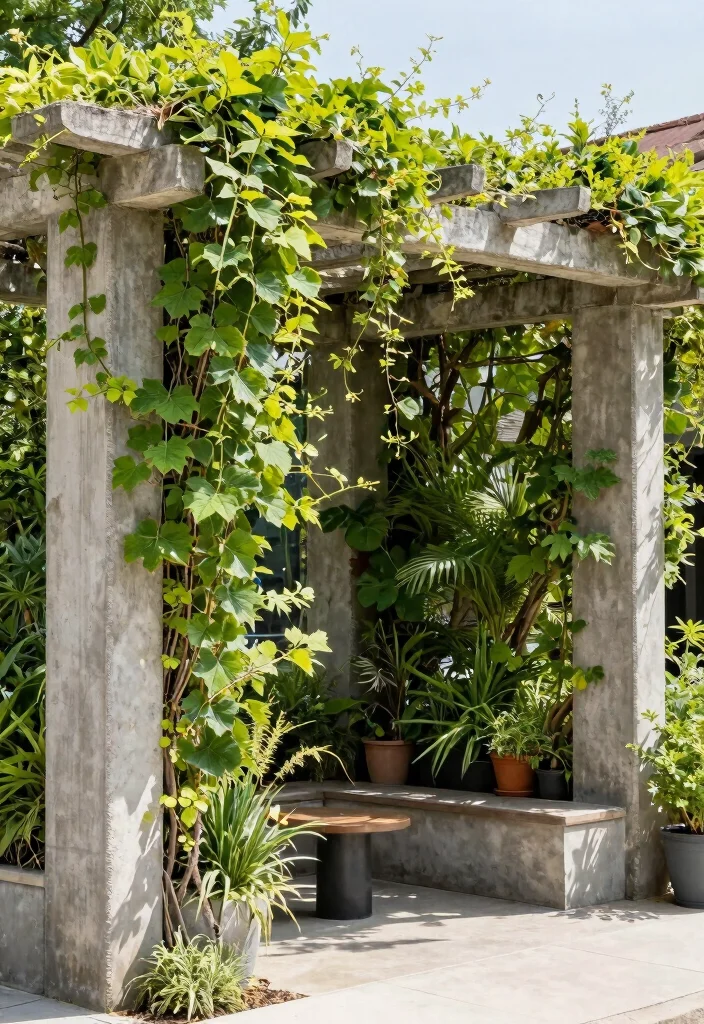 14 Concrete Pergola Ideas With Modern Edge 37 14 Concrete Pergola Ideas With Modern Edge - 7. Vertical Garden Integration 1