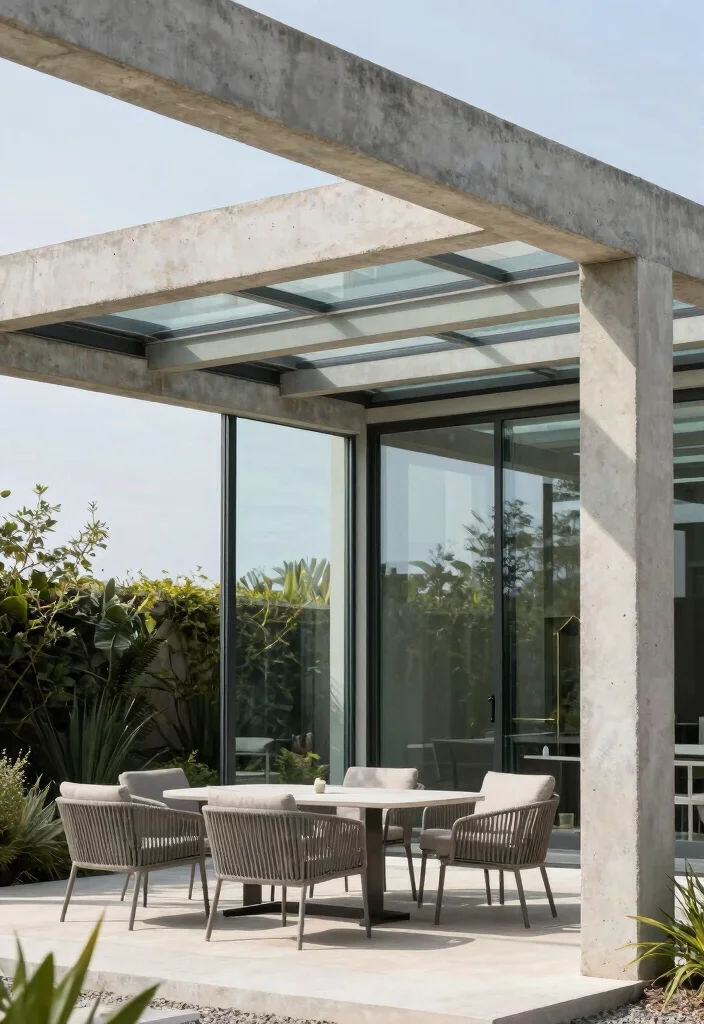 14 Concrete Pergola Ideas With Modern Edge 49 14 Concrete Pergola Ideas With Modern Edge - 9. Concrete with Glass Elements 1
