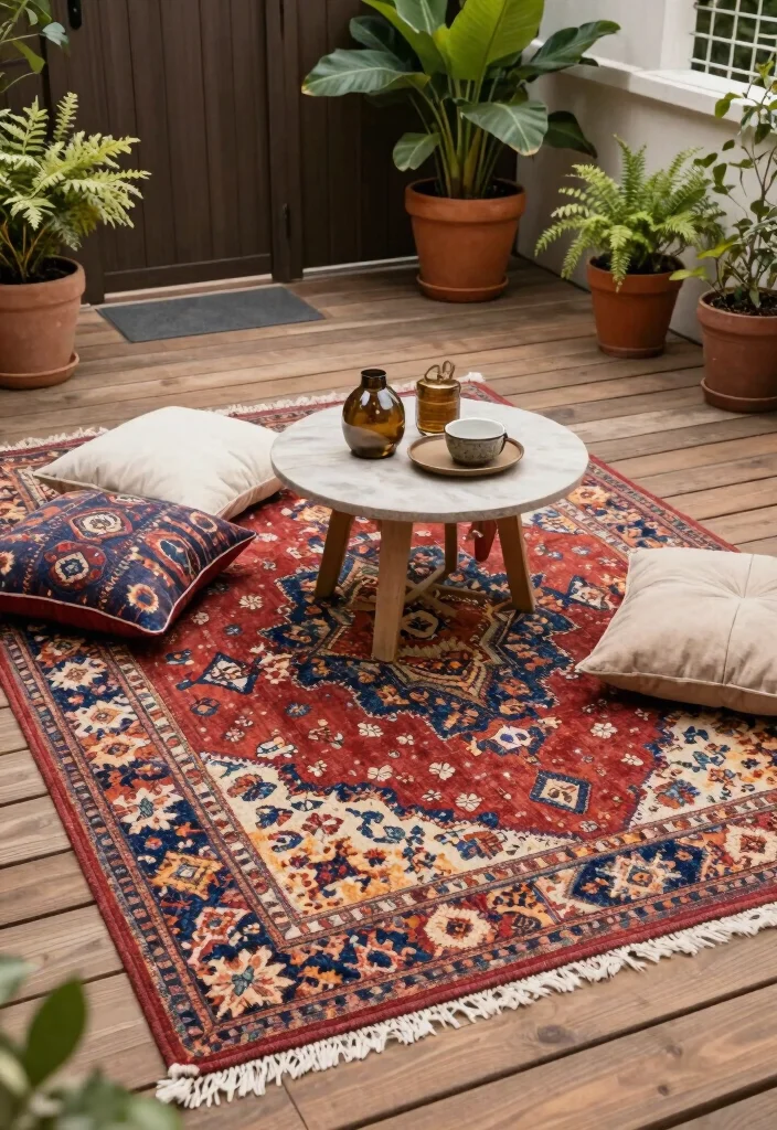 14 Cozy Patio Ideas That Feel Like a Retreat - 4. Outdoor Rugs for Comfort 1