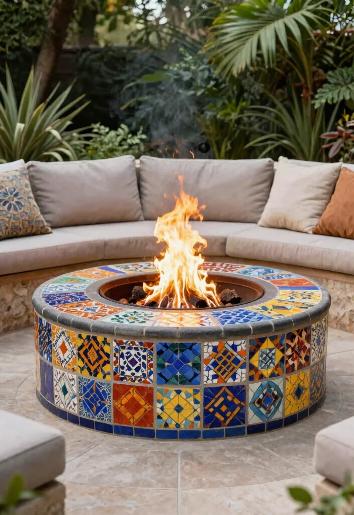 14 Fire Pit Garden Ideas That Feel Warm & Welcoming 40 14 Fire Pit Garden Ideas That Feel Warm & Welcoming - 10. Artistic Mosaic Fire Pit 1