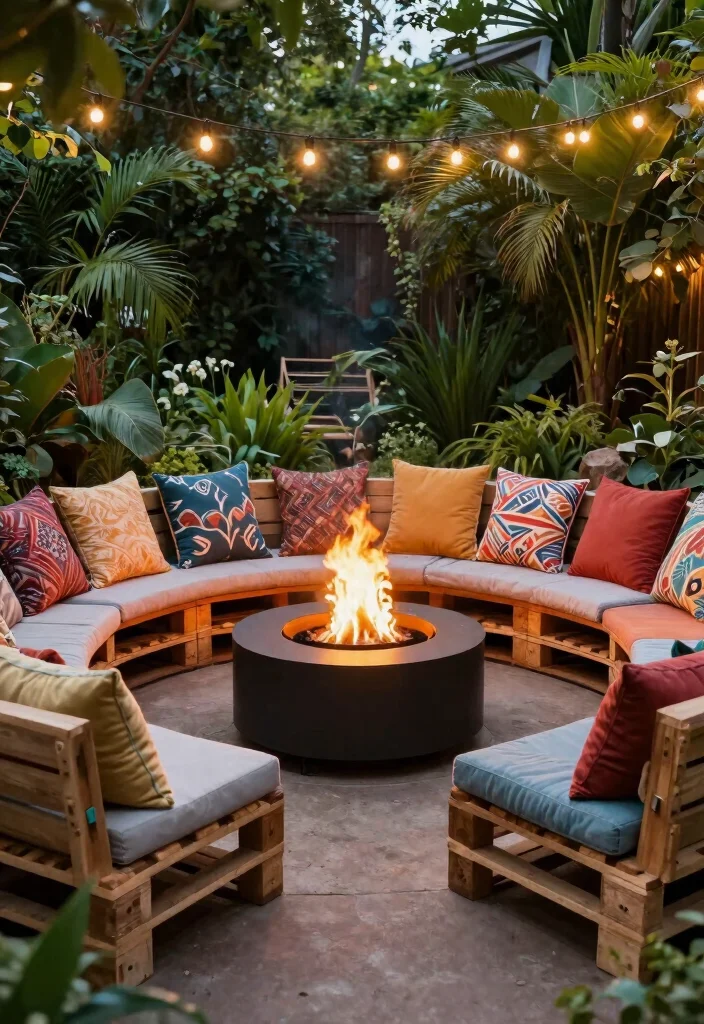 14 Fire Pit Garden Ideas That Feel Warm & Welcoming 13 14 Fire Pit Garden Ideas That Feel Warm & Welcoming - 3. Vintage Wooden Pallet Seating 1
