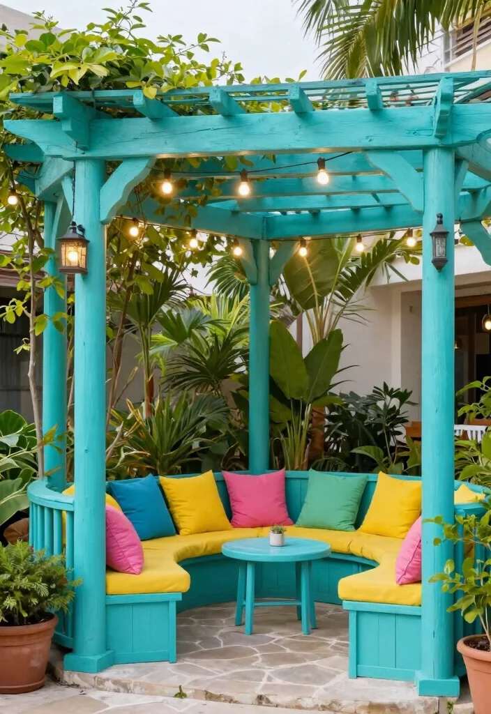 14 Small Pergola Ideas That Maximize Compact Spaces 28 14 Small Pergola Ideas That Maximize Compact Spaces - 8. Colorful Painted Pergola 1
