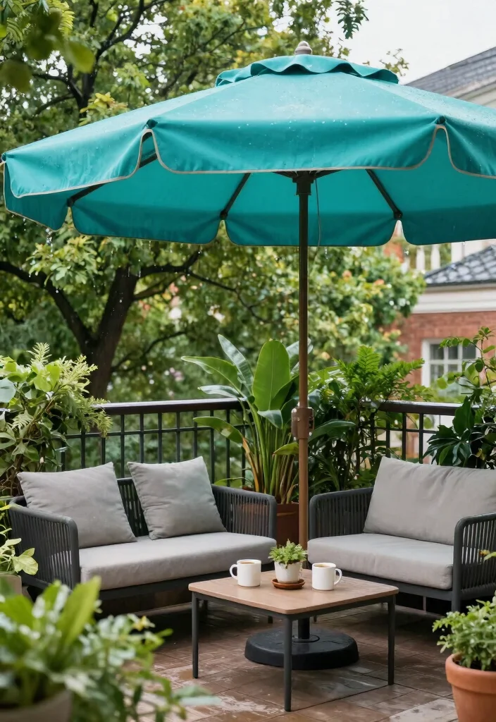 15 Balcony Covering Ideas From Rain That Still Look Chic - 4. Elegant Umbrellas for a Pop of Color 1