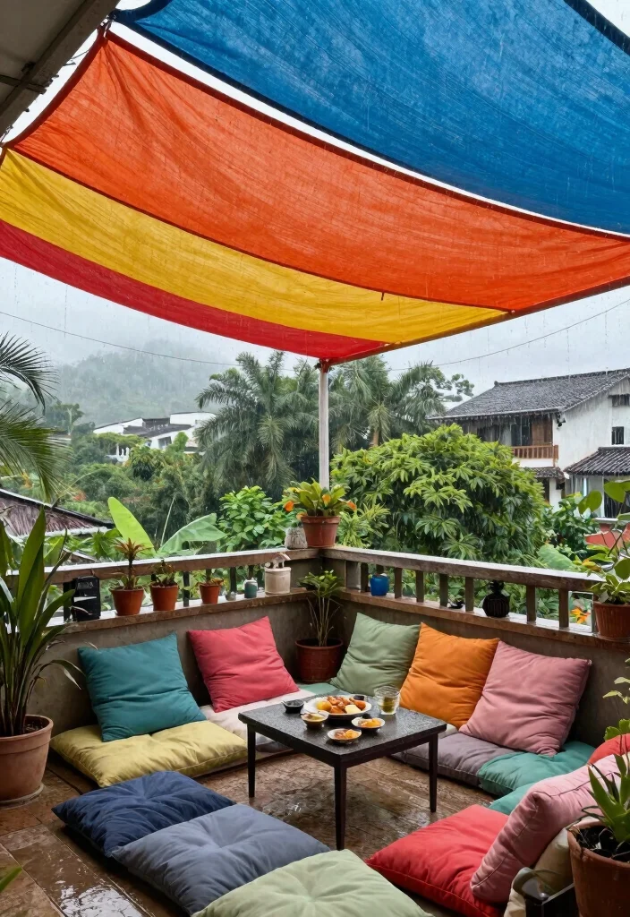 15 Balcony Covering Ideas From Rain That Still Look Chic - 8. Canvas Tarps for Casual Chic 1