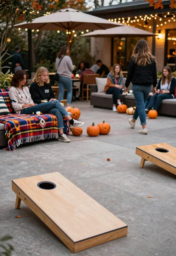 15 Fall Patio Decorating Ideas That Capture Autumn Vibes - 10. Outdoor Games and Activities 1