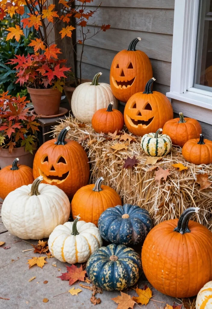 15 Fall Patio Decorating Ideas That Capture Autumn Vibes - 2. Rustic Pumpkin Displays 1