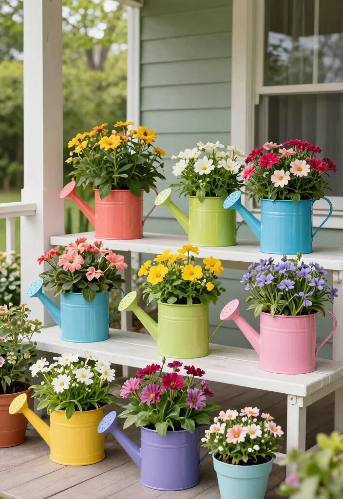 15 Front Porch Ideas Spring Lovers Will Adore 54 15 Front Porch Ideas Spring Lovers Will Adore - 14. Chic Watering Can Planters 1