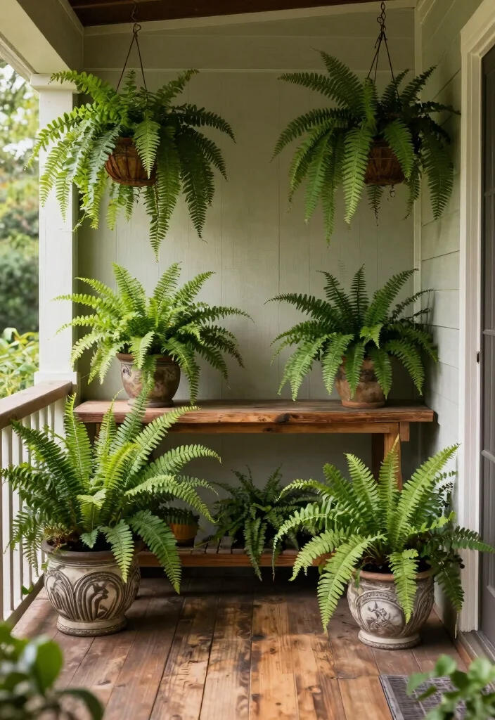 15 Shade Porch Planter Ideas for a Cool Green Touch 1 15 Shade Porch Planter Ideas for a Cool Green Touch - 1. Lush Fern Arrangements 1