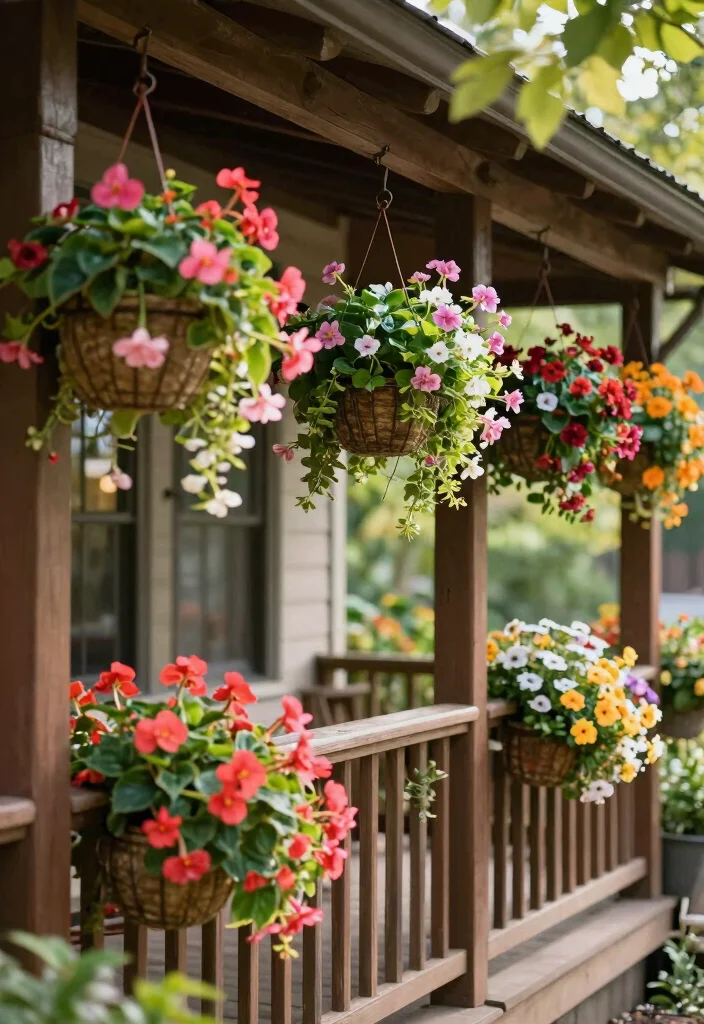 15 Shade Porch Planter Ideas for a Cool Green Touch 50 15 Shade Porch Planter Ideas for a Cool Green Touch - 10. Bright Flowering Baskets 1