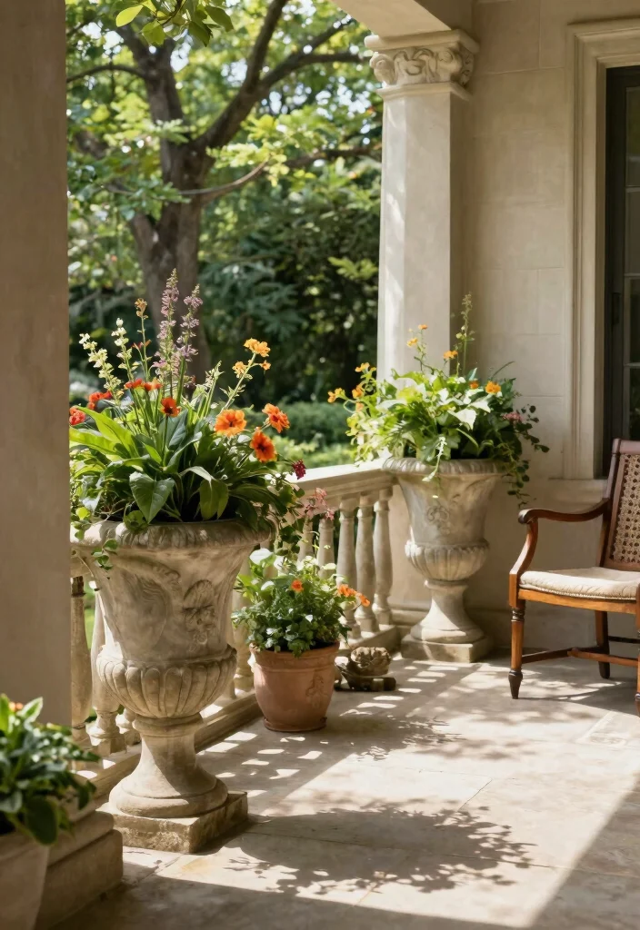 15 Shade Porch Planter Ideas for a Cool Green Touch 63 15 Shade Porch Planter Ideas for a Cool Green Touch - 13. Elegant Stone Planters 1