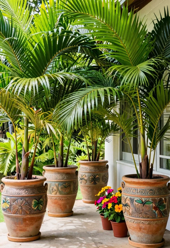 15 Shade Porch Planter Ideas for a Cool Green Touch 12 15 Shade Porch Planter Ideas for a Cool Green Touch - 2. Tropical Vibes with Palms 1