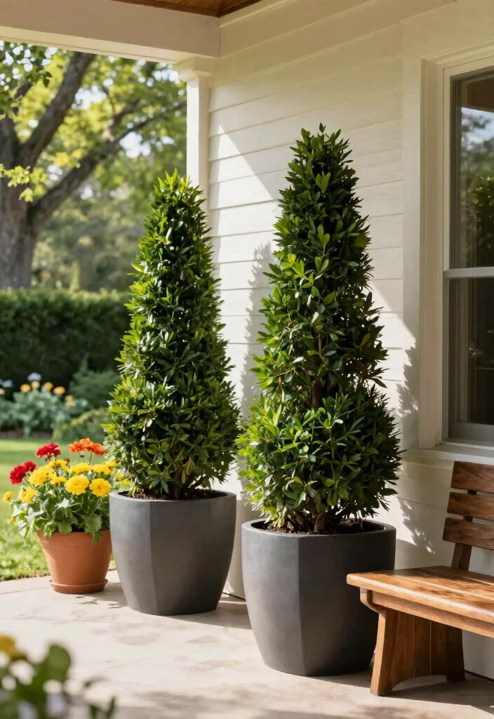 15 Shade Porch Planter Ideas for a Cool Green Touch 25 15 Shade Porch Planter Ideas for a Cool Green Touch - 5. Elegant Boxwood Topiary 1