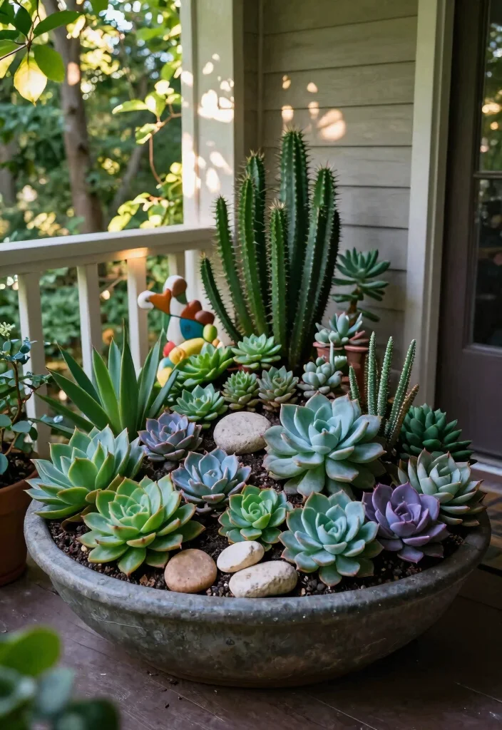 15 Shade Porch Planter Ideas for a Cool Green Touch 26 15 Shade Porch Planter Ideas for a Cool Green Touch - 6. Whimsical Succulent Displays 1
