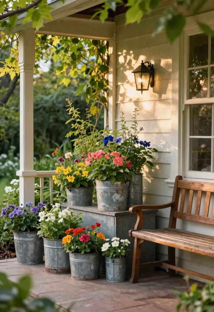 15 Shade Porch Planter Ideas for a Cool Green Touch 37 15 Shade Porch Planter Ideas for a Cool Green Touch - 7. Vintage Charm with Tin Planters 1