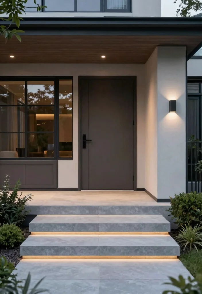 16 Front Porch Steps Ideas That Boost Curb Appeal - 11. Minimalist Steps with LED Lighting 1