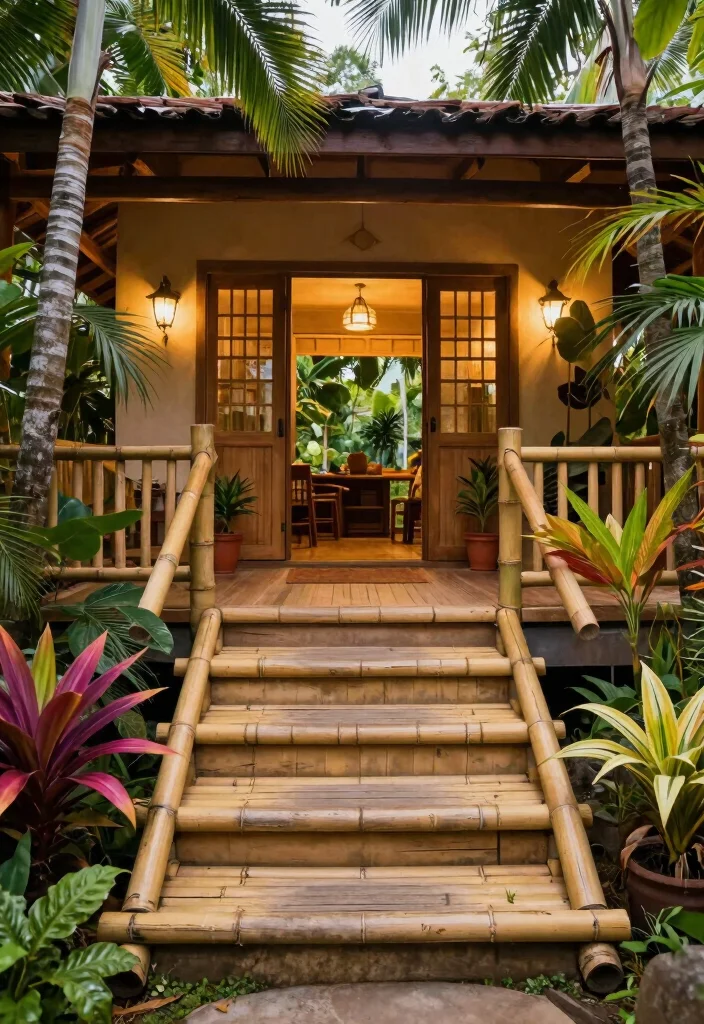 16 Front Porch Steps Ideas That Boost Curb Appeal - 13. Natural Bamboo Steps 1