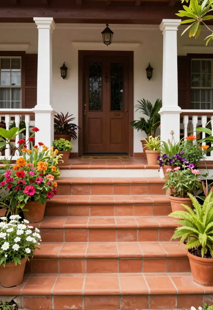 16 Front Porch Steps Ideas That Boost Curb Appeal - 14. Terracotta Steps 1