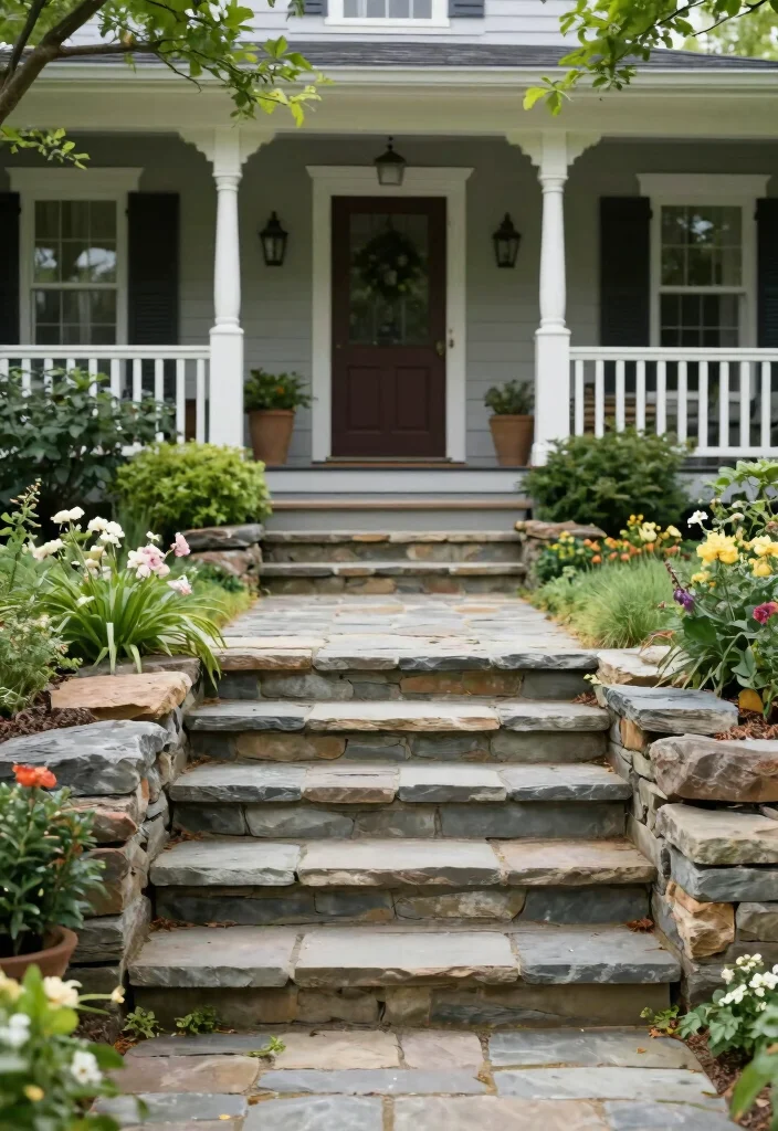 16 Front Porch Steps Ideas That Boost Curb Appeal - 2. Stone Paved Steps 1