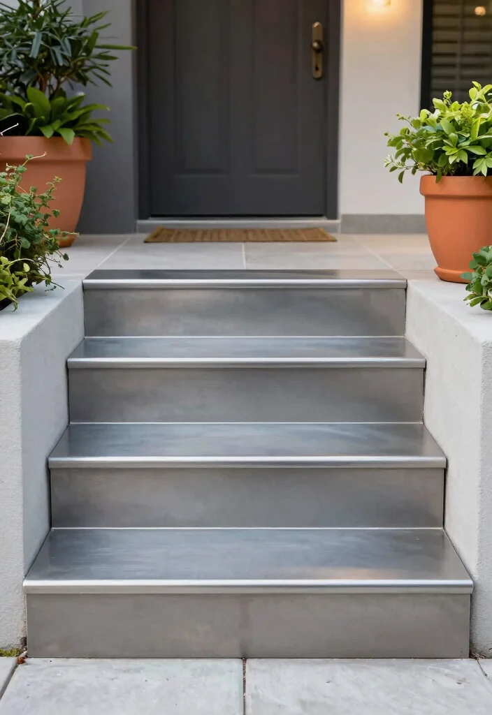 16 Front Porch Steps Ideas That Boost Curb Appeal - 6. Modern Metal Steps 1