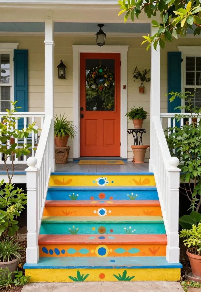 16 Front Porch Steps Ideas That Boost Curb Appeal - 7. Colorful Painted Steps 1