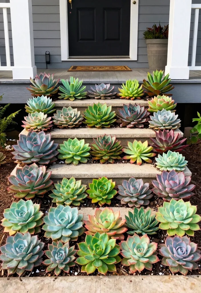 16 Front Porch Steps Ideas That Boost Curb Appeal - 9. Living Steps with Succulents 1