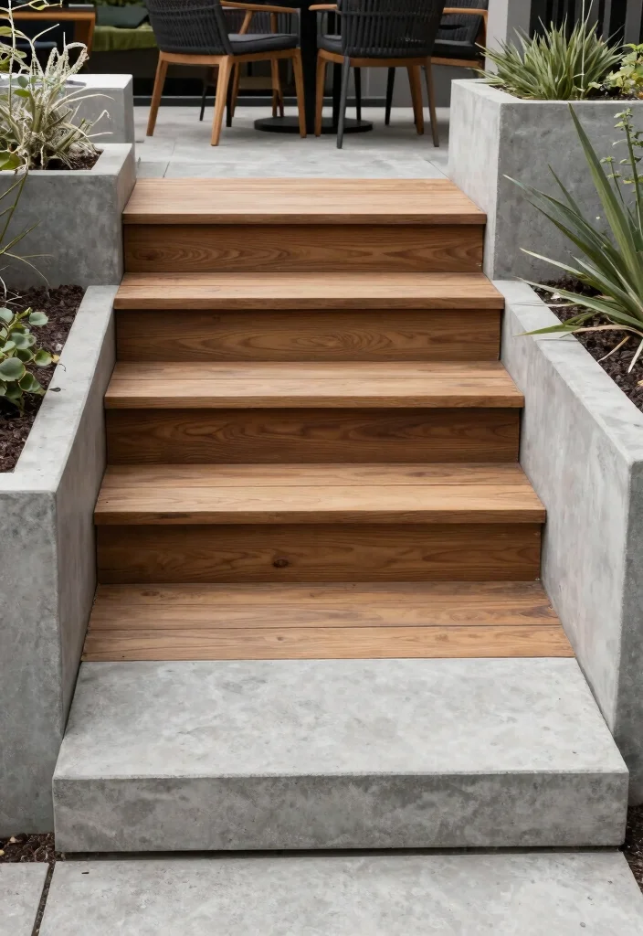 16 Patio Steps Ideas That Elevate Your Outdoor Design 40 16 Patio Steps Ideas That Elevate Your Outdoor Design - 10. Concrete and Wood Combination 1