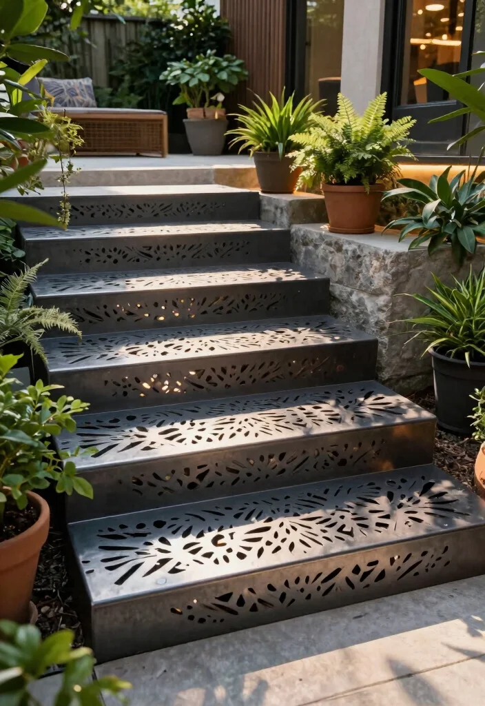 16 Patio Steps Ideas That Elevate Your Outdoor Design 65 16 Patio Steps Ideas That Elevate Your Outdoor Design - 15. Artistic Metal Steps 1