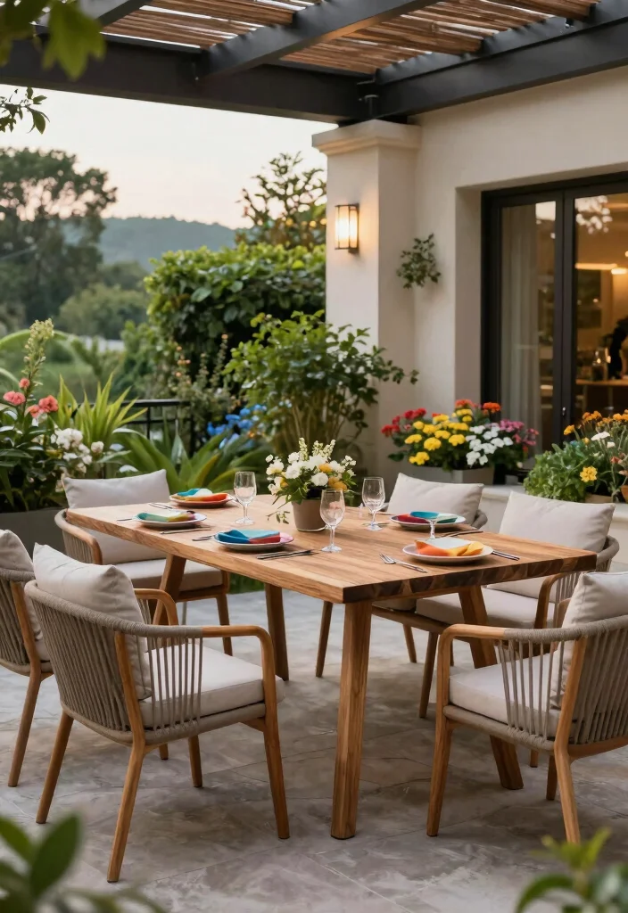 16 Terrace Furniture Ideas for a Chic Outdoor Lounge - 16. Chic Outdoor Dining Set 1