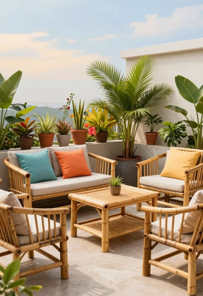 16 Terrace Furniture Ideas for a Chic Outdoor Lounge - 4. Bamboo Furniture Set 1