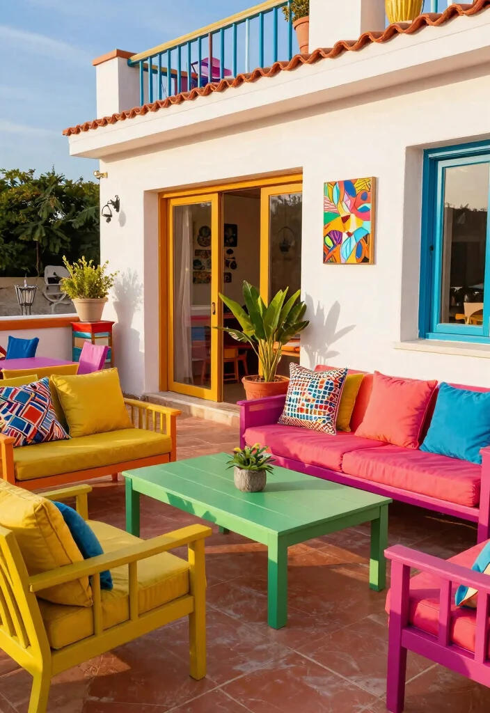 17 Big Terrace Ideas That Make a Statement 43 17 Big Terrace Ideas That Make a Statement - 13. Bold Color Schemes 1