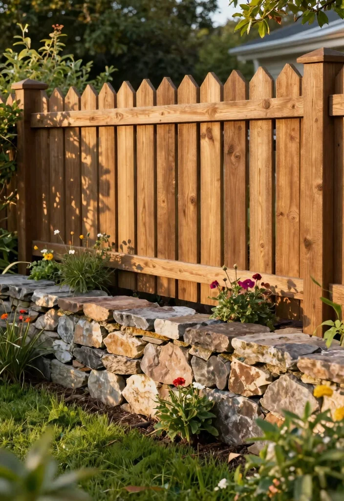 17 Fence Landscaping Ideas That Soften & Style Your Yard 44 17 Fence Landscaping Ideas That Soften & Style Your Yard - 14. Incorporating Stone with Fences 1