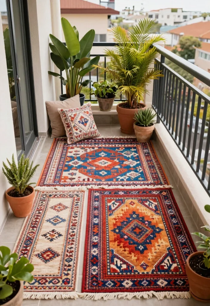17 Ideas for Small Balcony Spaces That Feel Bigger 25 17 Ideas for Small Balcony Spaces That Feel Bigger - 5. Layered Rugs 1
