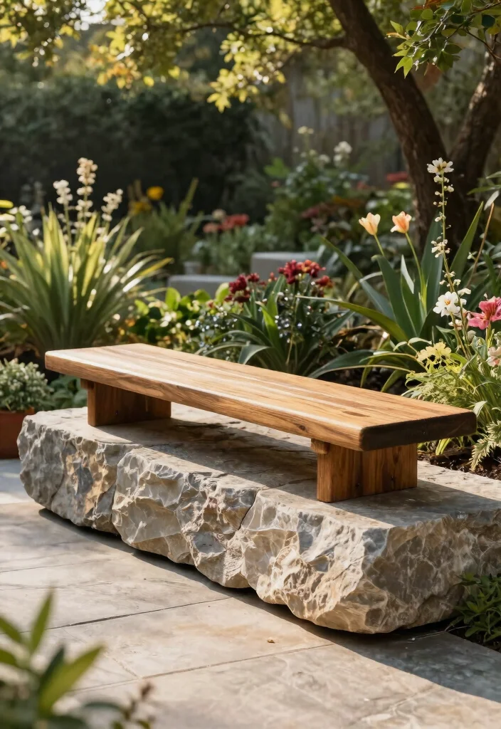 17 Outdoor Seating Ideas for Stylish Relaxing Spaces 42 17 Outdoor Seating Ideas for Stylish Relaxing Spaces - 12. Stone and Wood Combo Seating 1