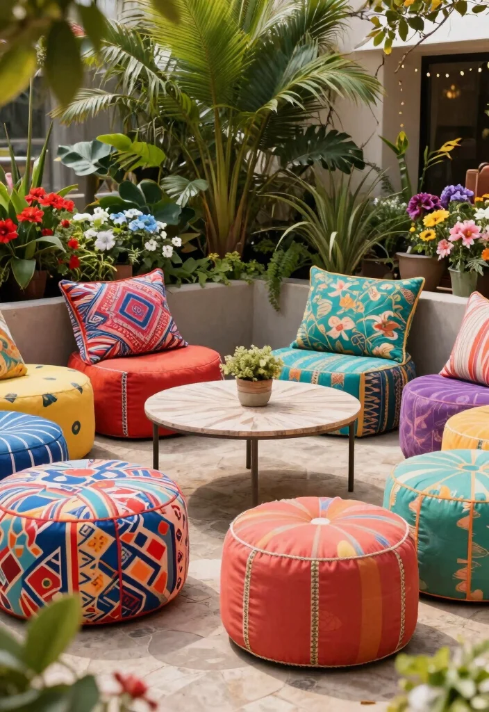 17 Outdoor Seating Ideas for Stylish Relaxing Spaces 66 17 Outdoor Seating Ideas for Stylish Relaxing Spaces - 16. Colorful Outdoor Poufs 1