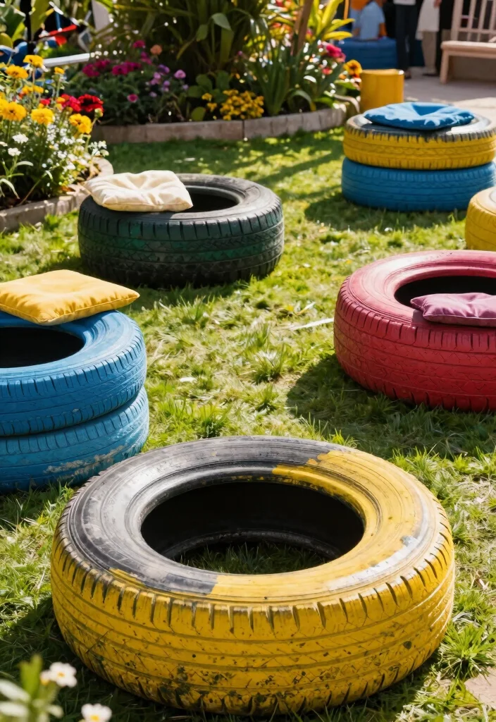 17 Outdoor Seating Ideas for Stylish Relaxing Spaces 15 17 Outdoor Seating Ideas for Stylish Relaxing Spaces - 5. Upcycled Tire Seating 1