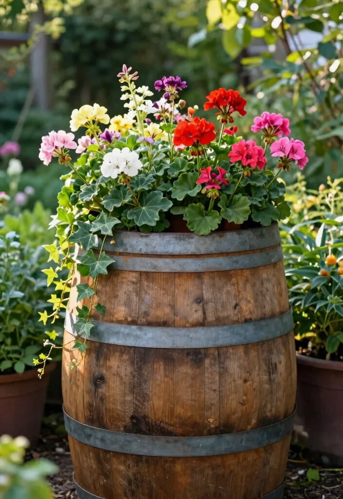 18 Container Flower Garden Ideas That Bloom Beautifully - 10. Rustic Wooden Barrels 1