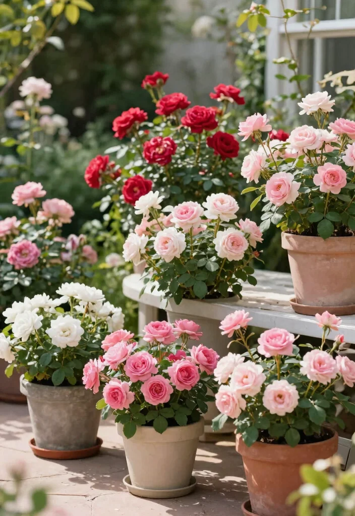 18 Container Flower Garden Ideas That Bloom Beautifully - 15. Compact Rose Gardens 1