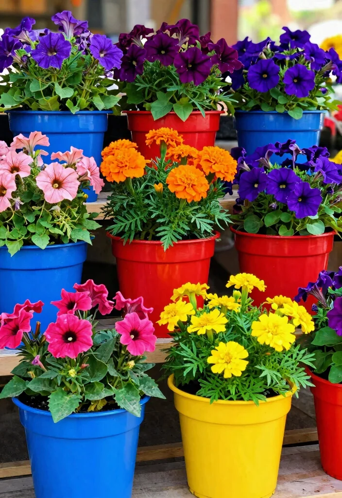 18 Container Flower Garden Ideas That Bloom Beautifully - 17. Color Block Containers 1