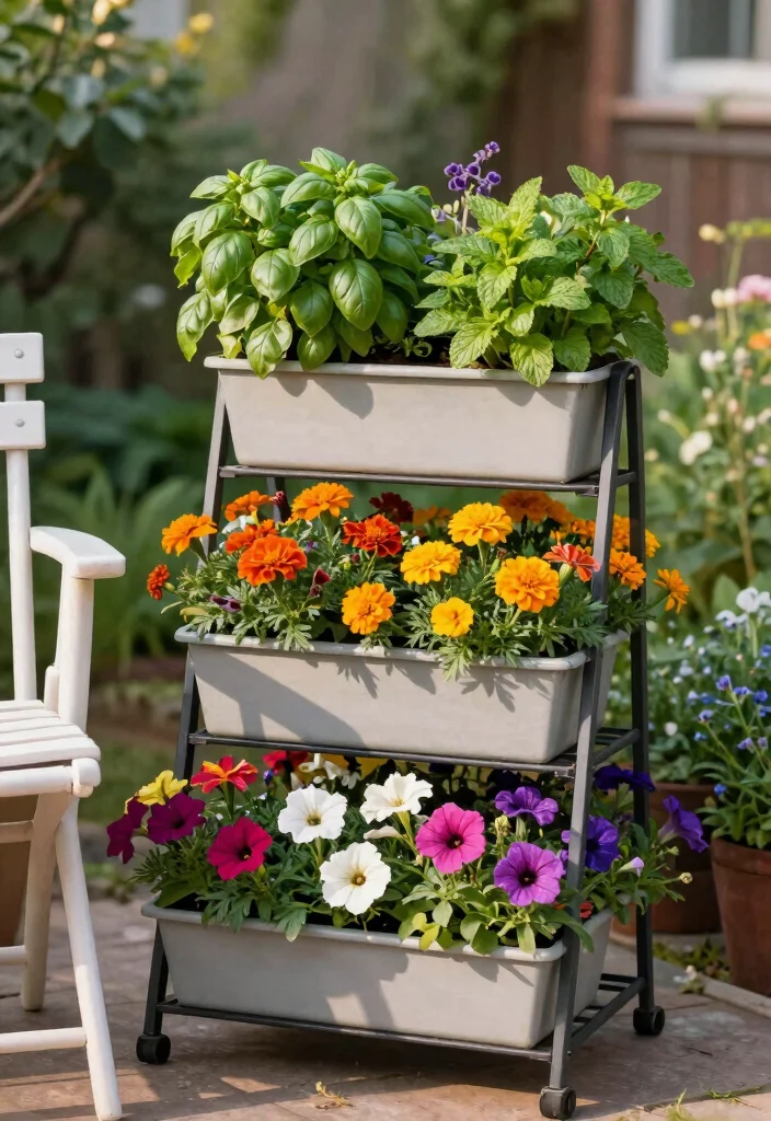 18 Container Flower Garden Ideas That Bloom Beautifully - 4. Tiered Planter Delight 1