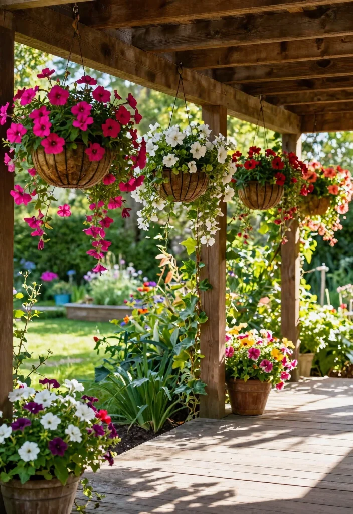 18 Container Flower Garden Ideas That Bloom Beautifully - 5. Colorful Hanging Baskets 1