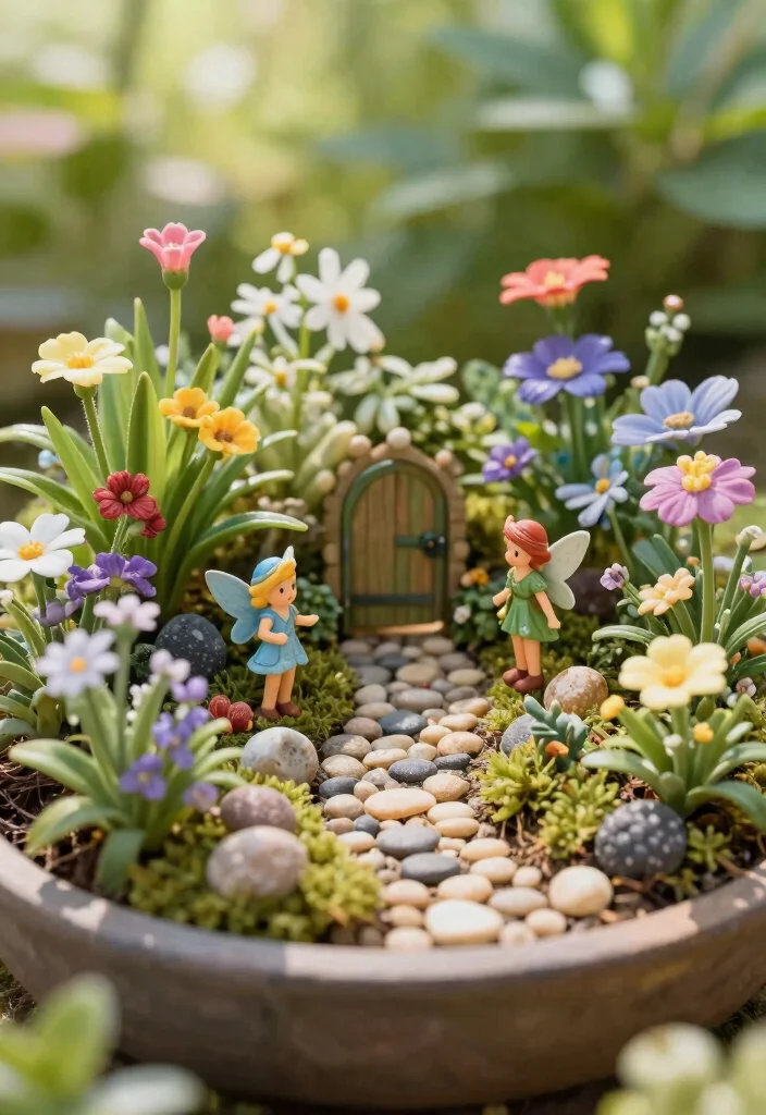 18 Container Flower Garden Ideas That Bloom Beautifully - 7. Whimsical Fairy Gardens 1