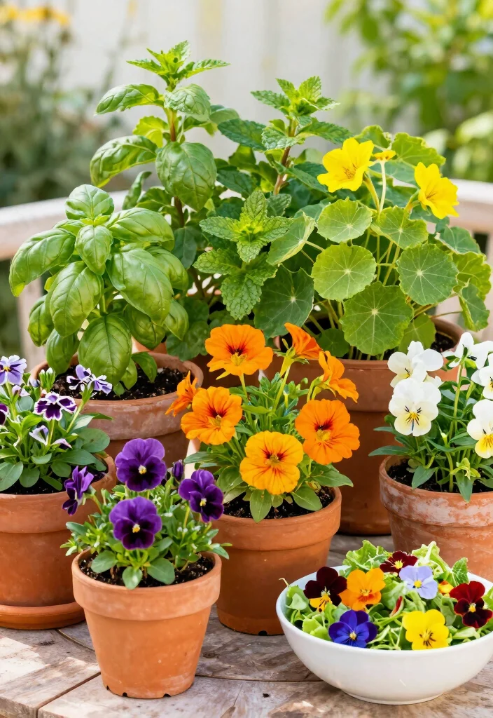 18 Container Flower Garden Ideas That Bloom Beautifully - 9. Edible Flower Gardens 1