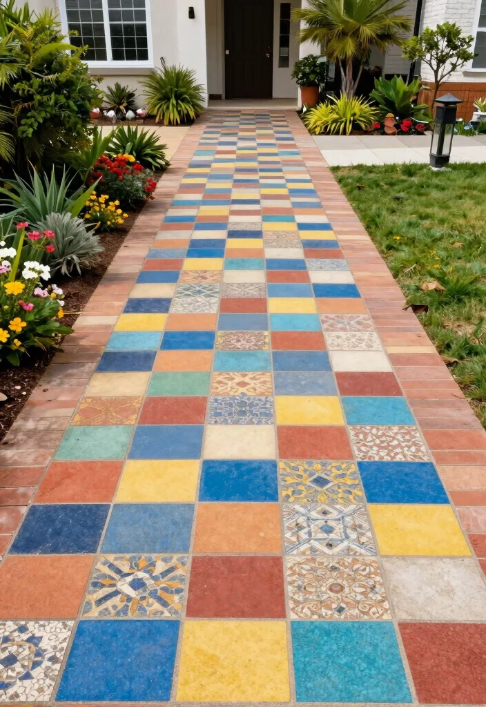 18 Front Walkway 2026 Trending Ideas That Instantly Elevate Your Entrance 27 18 Front Walkway 2026 Trending Ideas That Instantly Elevate Your Entrance - 7. Colorful Pathway Tiles 1